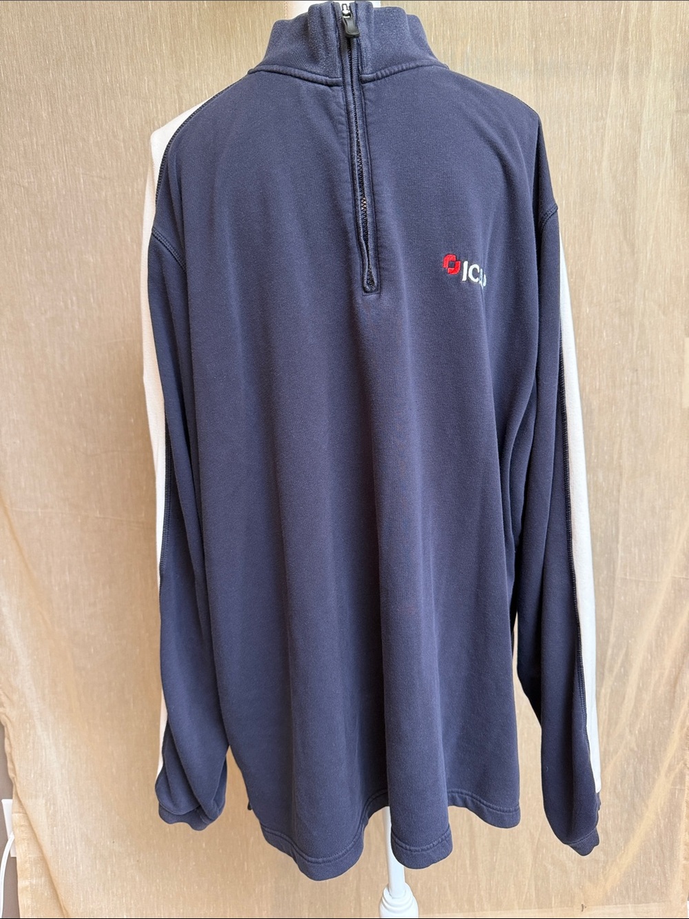 adidas Navy Quarter-Zip Fleece with White Sleeve Stripes and ICAP Logo